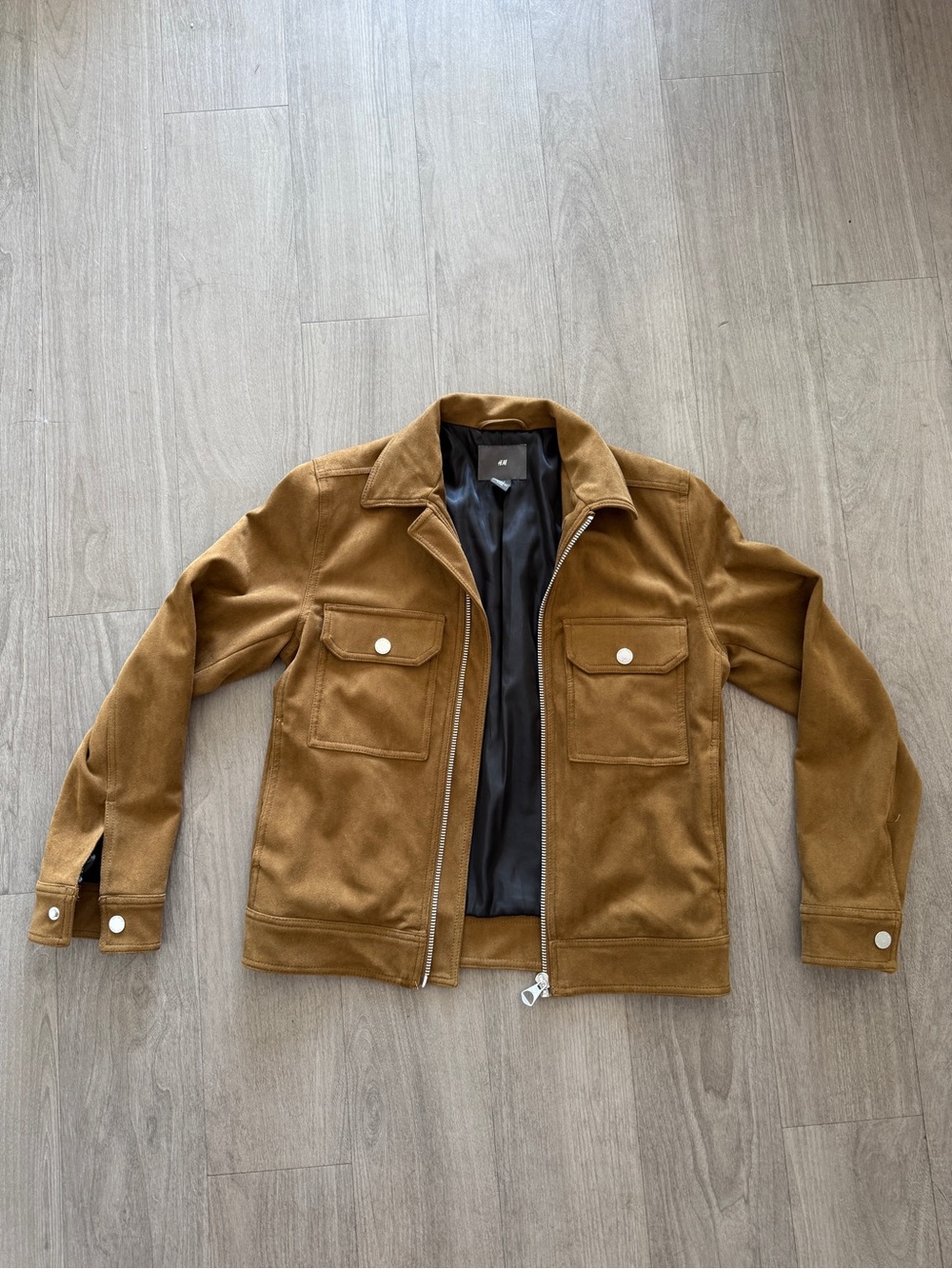 H&M Men's Camel Zip Shirt Jacket with Chest Pockets